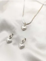 Çelik Venedik Kalp Kolye Küpe Silver Set