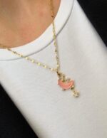 Opal Taşlı Pembe Ay Kolye Gold