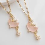 Opal Taşlı Pembe Ay Kolye Gold